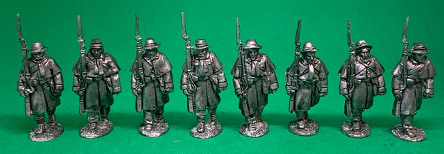 CS Infantry, greatcoats, marching at the shoulder